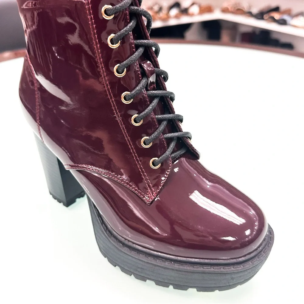Burgandy Lace Up Boots - Picture 3 of 3